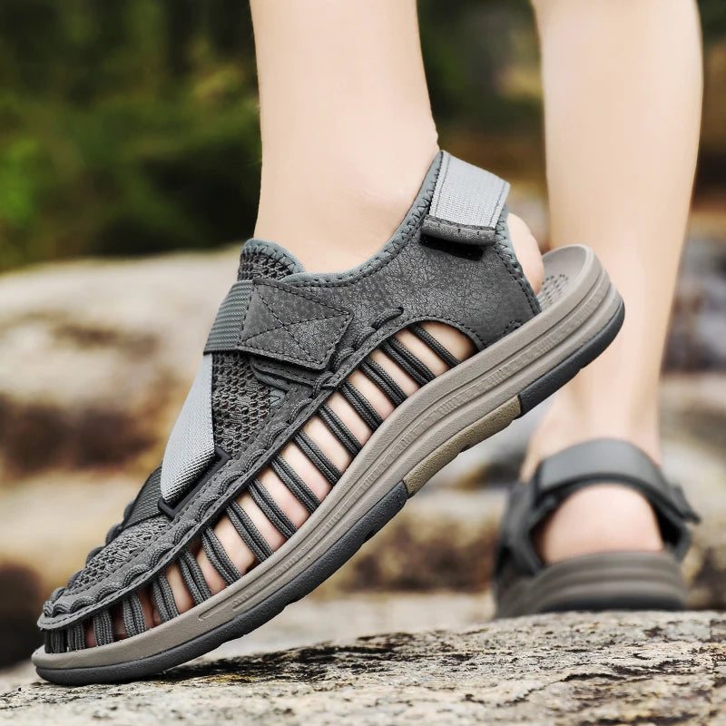 Men's Handmade Woven Beach Sandals – Breathable Casual Flat Sandals