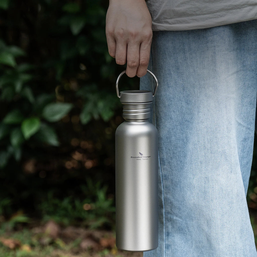 Boundless Voyage TA1 Pure Titanium Wide-Mouth Water Bottle – Ultralight Sport Bottle for Camping, Hiking & Travel
