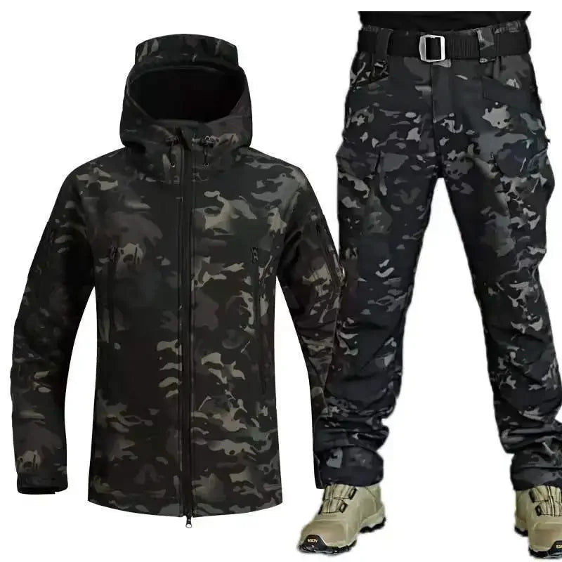 Men's Waterproof Soft Shell Tactical Jacket & Fleece Cargo Pants Set – Outdoor Hiking 5XL 6XL