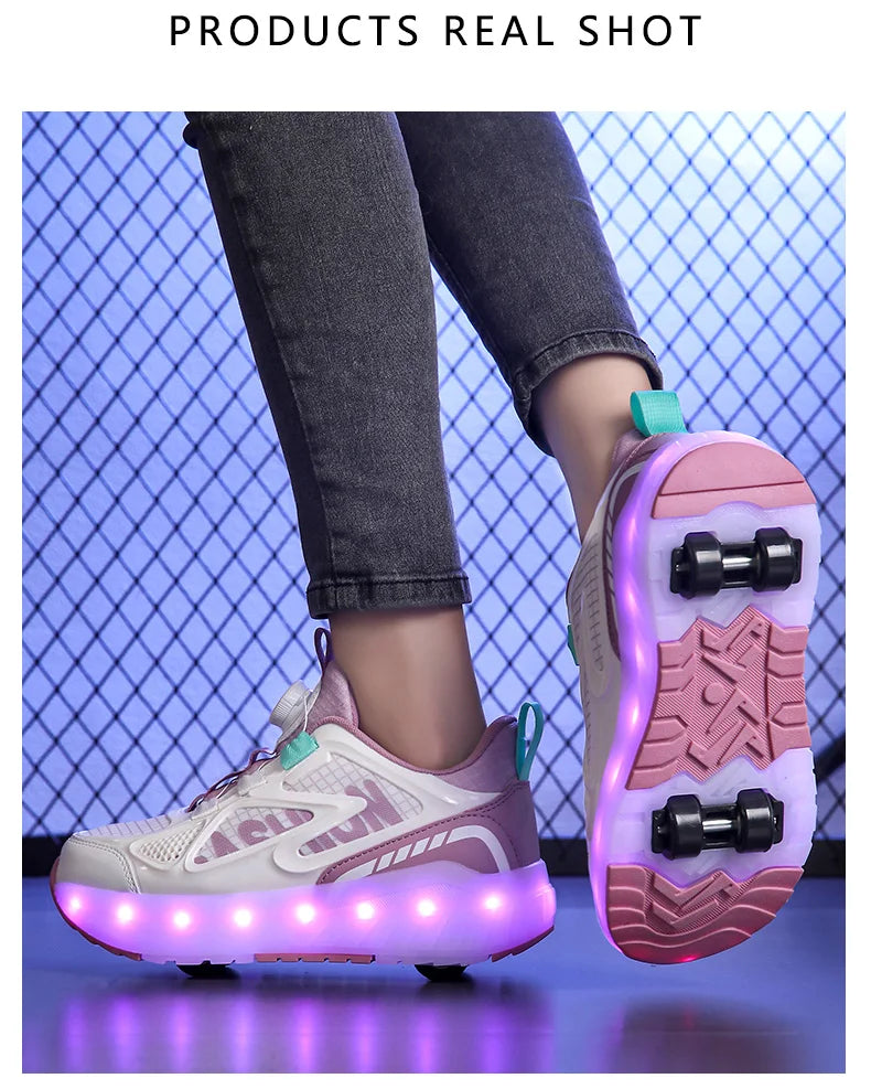 Children's 4-Wheel LED Light Roller Skate Shoes – Removable Wheeled Rolling Sneaker for Kids