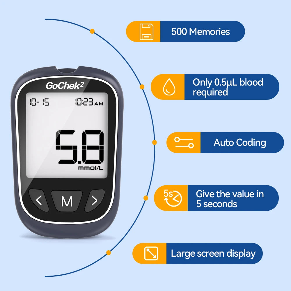 Microtech Gochek2 Blood Glucose Meter – 110 Test Strips & Lancets Included for Diabetes Testing
