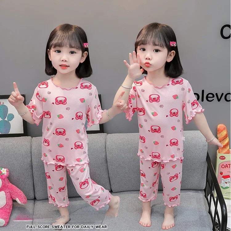 Baby Cotton Sleeveless Summer Pajamas Set | Toddler Cartoon Nightwear Kids Homewear