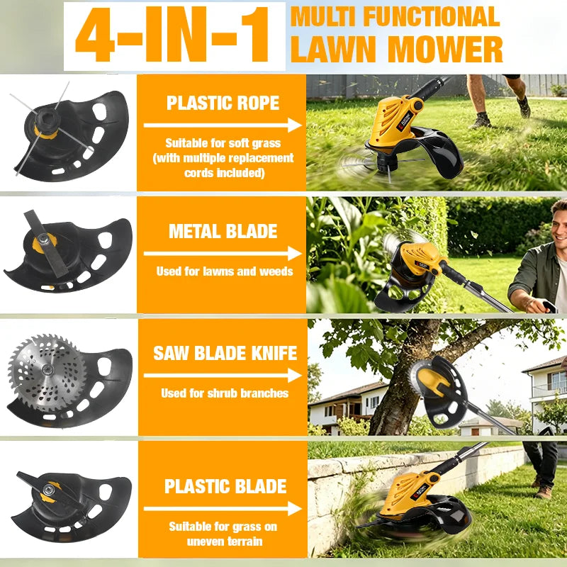 EDOG 28000RPM Brushless Electric Lawn Mower & Grass Trimmer | Foldable, 3-Blade System, Compatible with Dewalt 20V Battery