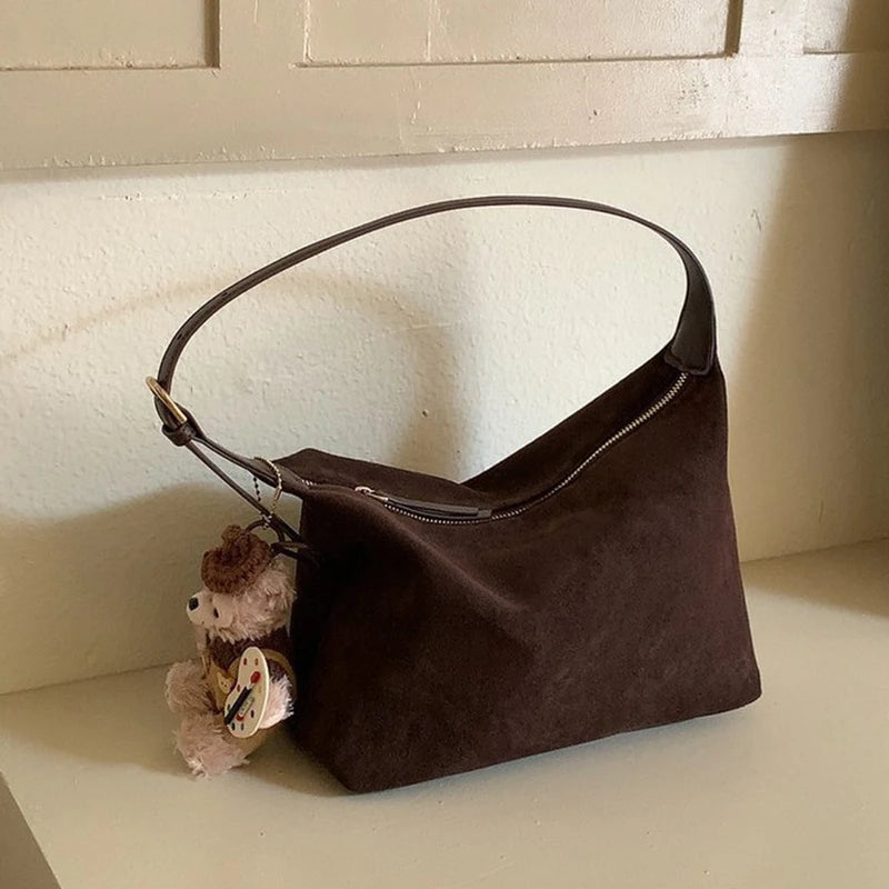Vintage Faux Suede Hobo Bag – Soft Chamois Leather Shoulder Crossbody Bag for Women