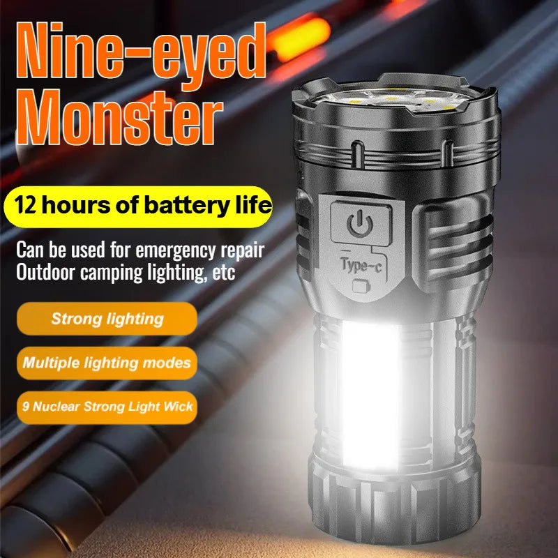 Mini LED Flashlight – USB Rechargeable, 10W, Adjustable Zoom, 100–200m, Waterproof Outdoor Torch