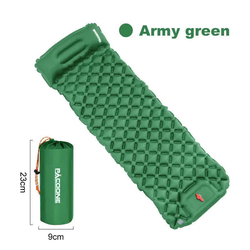 Outdoor Camping Inflatable Mattress with Pillow – Ultralight Air Mat with Built-In Pump for Hiking