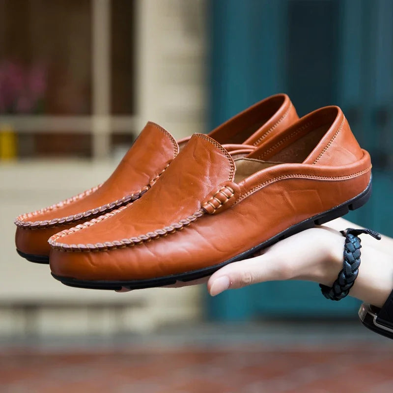 Men's Cow Leather Slip-On Boat Loafers