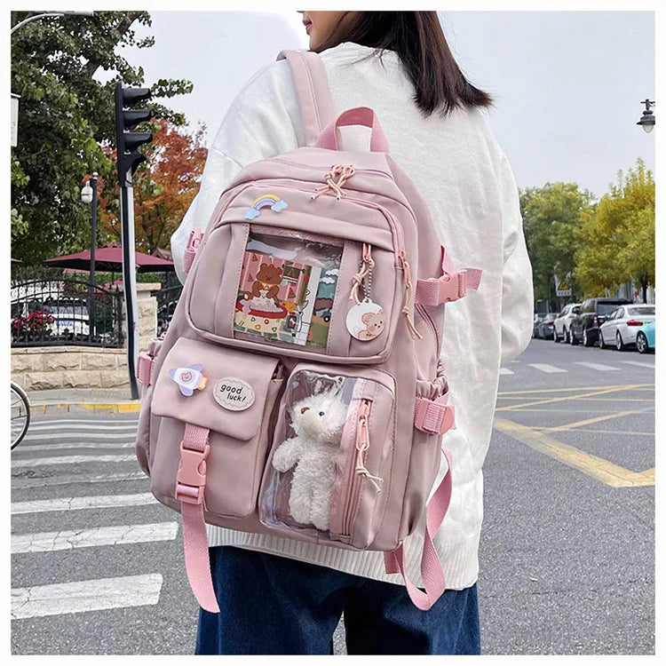 HTLT Korean Style Nylon Backpack – Large Capacity Waterproof Student School Bag for Women
