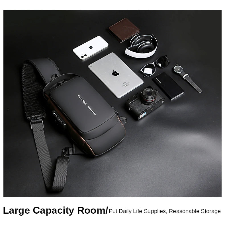Men's Anti-Theft PU Leather Crossbody Bag – Multifunctional Shoulder & Chest Bag
