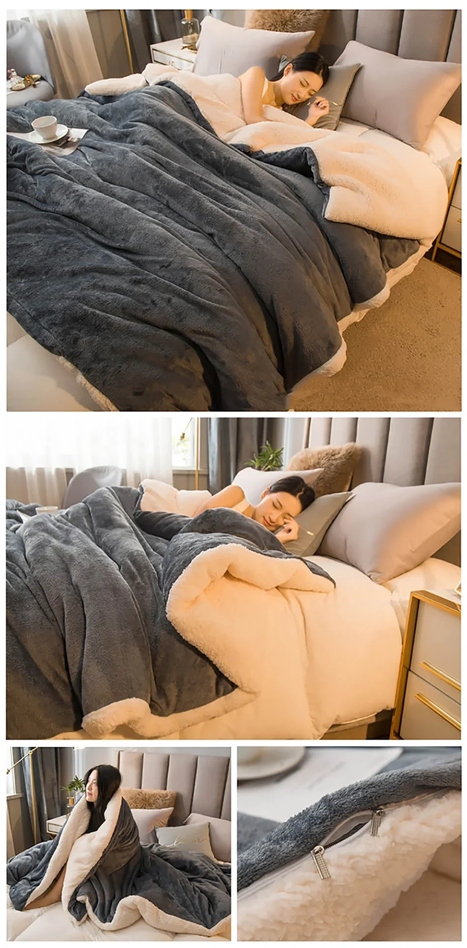 Wool Throw Blanket – Double-Sided Warm Winter Bed Blanket & Sofa Cover, Camping & Queen