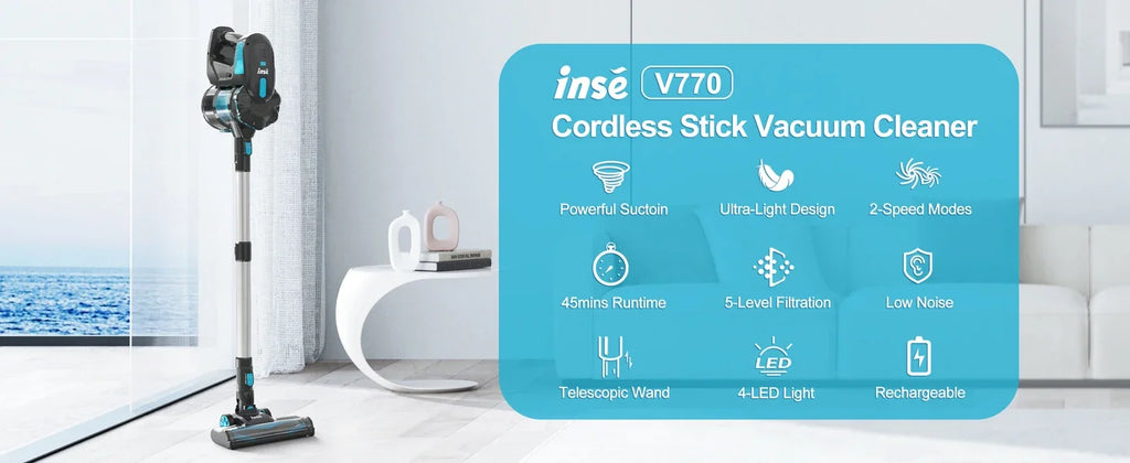 INSE V770 Cordless Handheld Vacuum Cleaner — 6-in-1 20KPa Lightweight Stick Vacuum with Flexible LED Headlights for Carpet & Bed