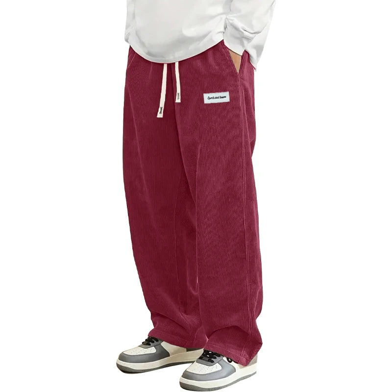 Men's Corduroy Elastic Waist Casual Pants — Relaxed Fit Textured Trousers
