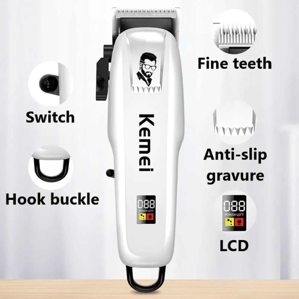 Kemei PG809A Professional Hair Clipper – Rechargeable Cordless Grooming Kit with LCD Display