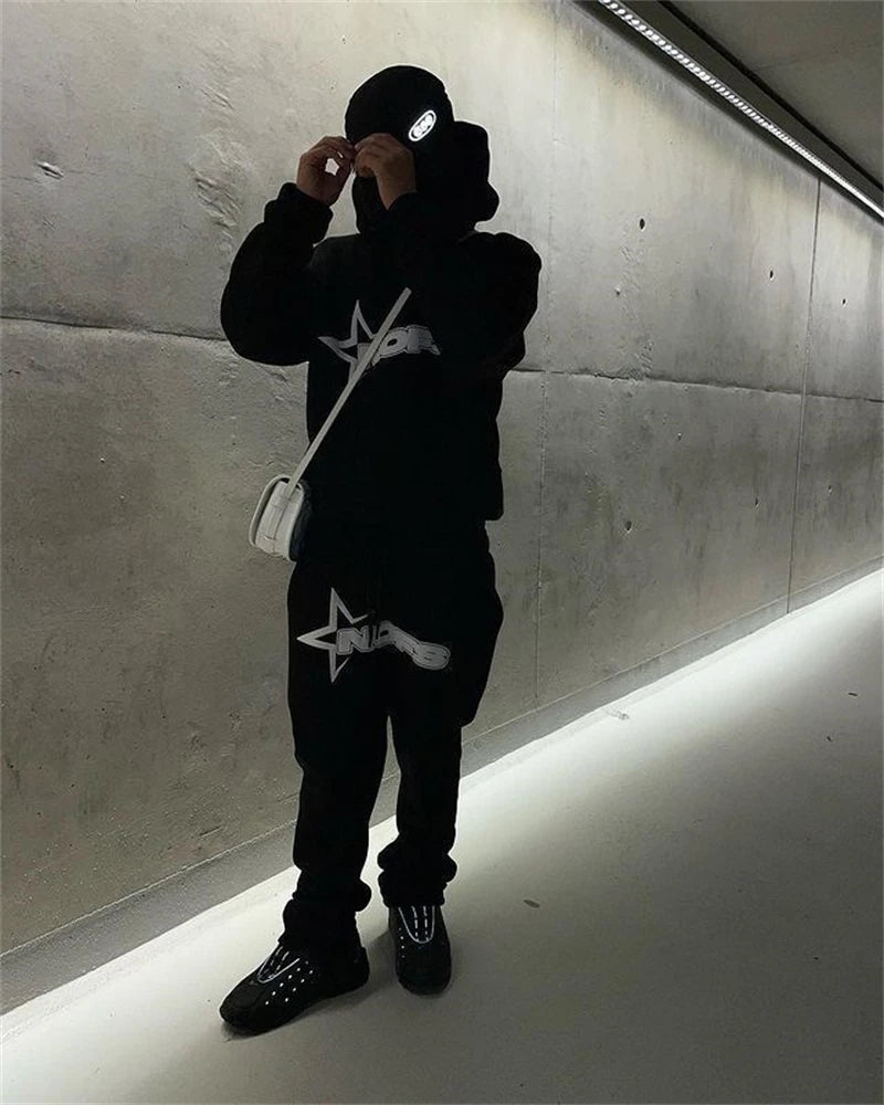 Y2K Harajuku Letter Graphic Hoodie & Goth Pants Set
