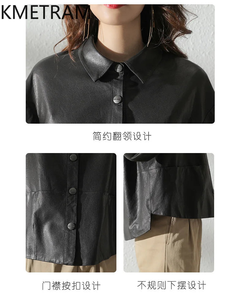 Women's Sheepskin Leather Jacket – Black or Matcha