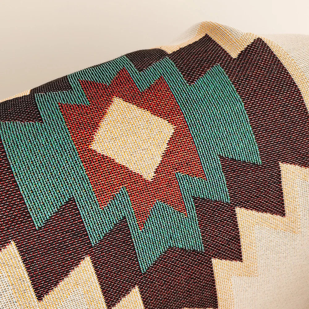 Aztec Boho Throw Blanket with Fringe – Oversized Southwestern Geometric Tapestry, Double-Sided Woven