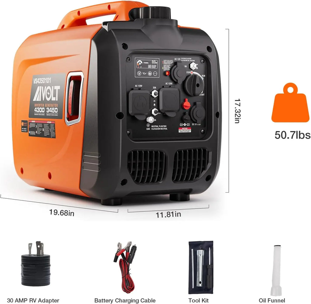 4300W Portable Inverter Generator — Super Quiet Gas-Powered, RV-Ready for Camping, Home & Emergency Use