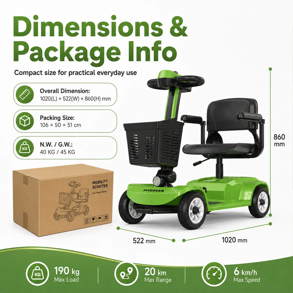 4-Wheel Mobility Scooter for Seniors – 24V 250W, 20 km Range