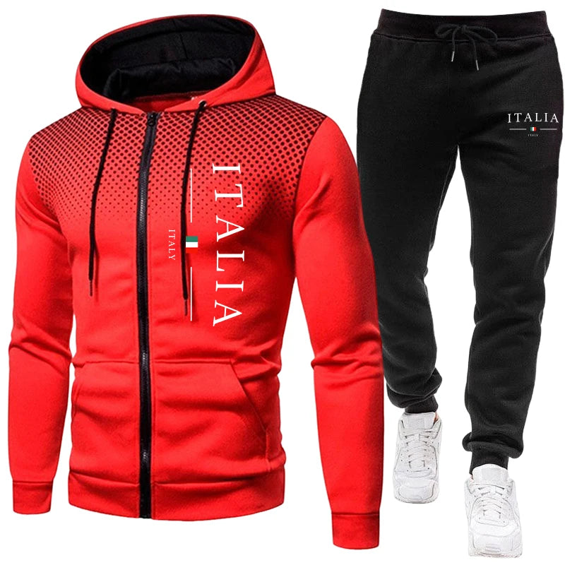 Men's Zipper Hoodie & Sweatpants Set – Urban Casual Sporty Daily Training Tracksuit