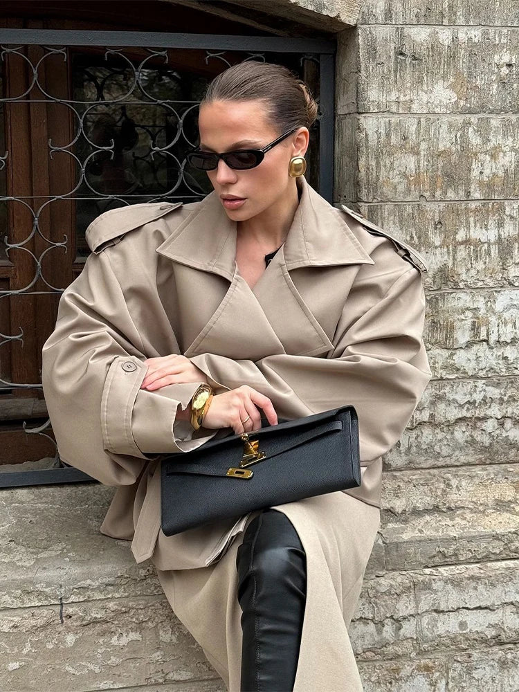 Women's Lace-Up Cropped Trench Coat – Wide Shoulder Windbreaker Jacket