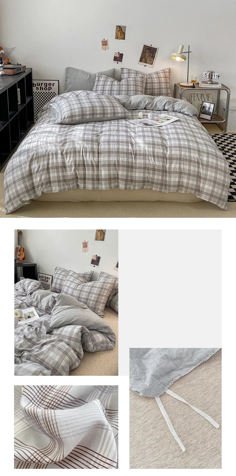 Plaid Double-Sided Quilt Cover – Skin-Friendly Duvet Cover, Single to King (No Pillowcase)