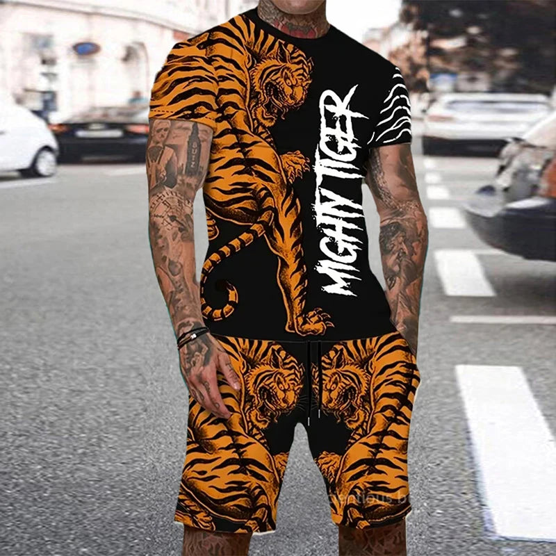 Men's 3D Tiger Print O-Neck Short Sleeve T-Shirt & Shorts Set – Cool Personalized Streetwear