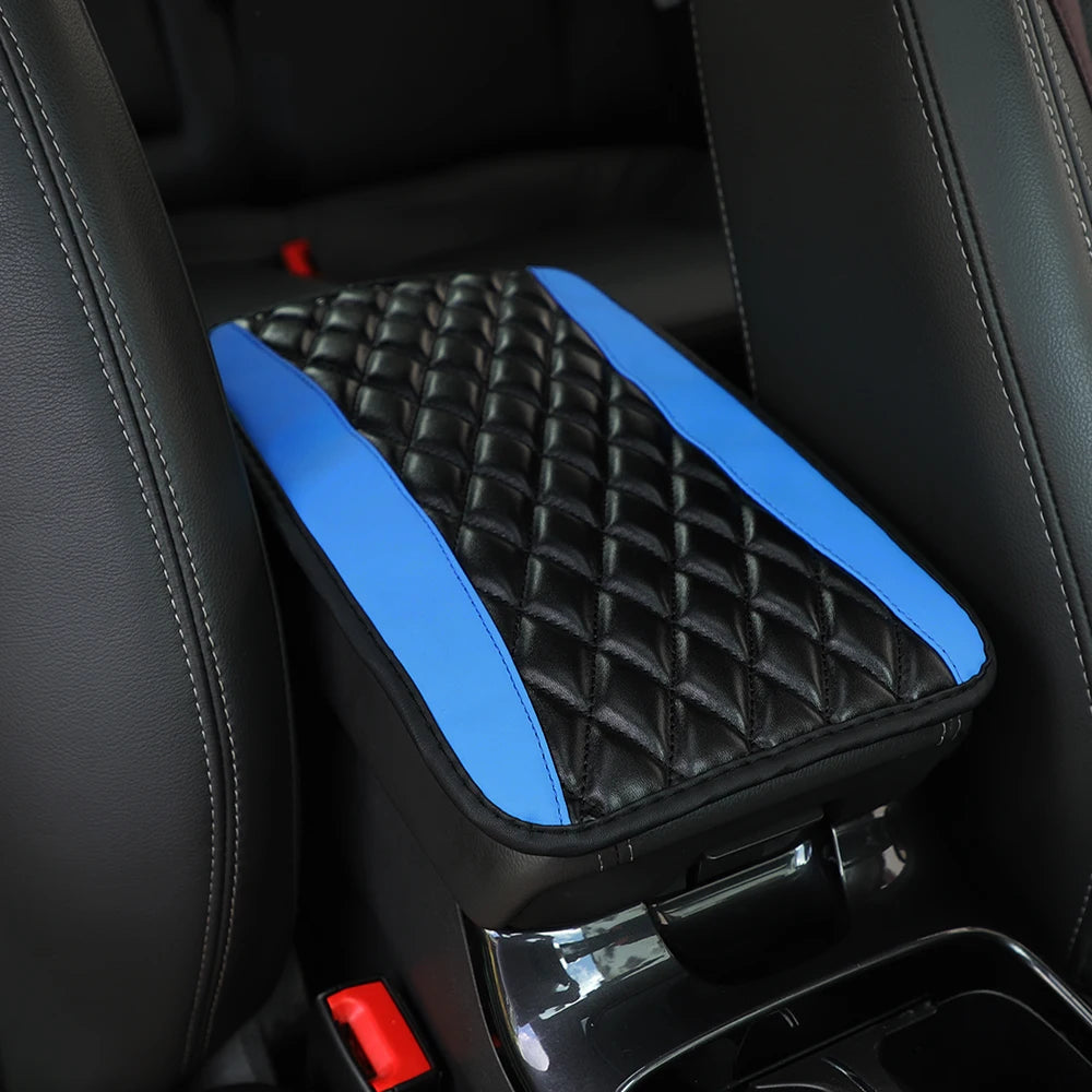 Checkered PU Leather Car Armrest Console Pad — Women
