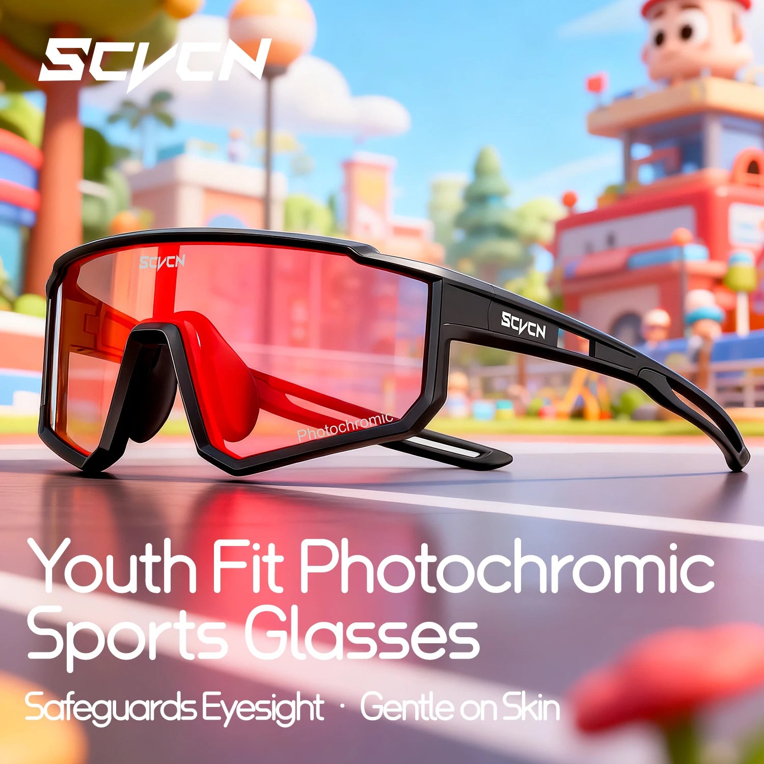 SCVCN Kids Photochromic Sport Sunglasses | UV400 Boys Girls Outdoor Skateboarding Bike Golf Eyewear