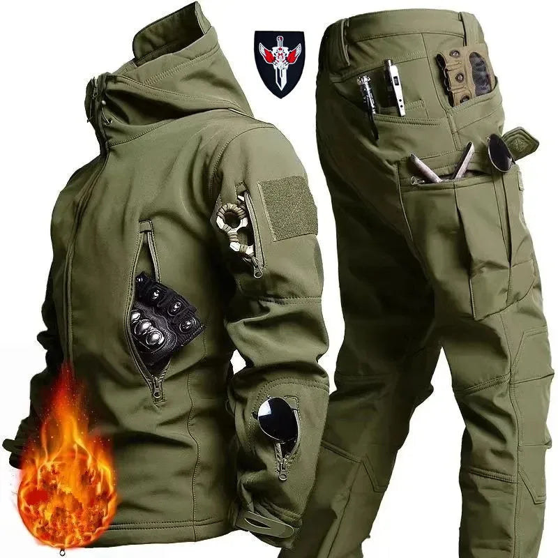 Men's Waterproof Soft Shell Tactical Jacket & Fleece Cargo Pants Set – Outdoor Hiking 5XL 6XL