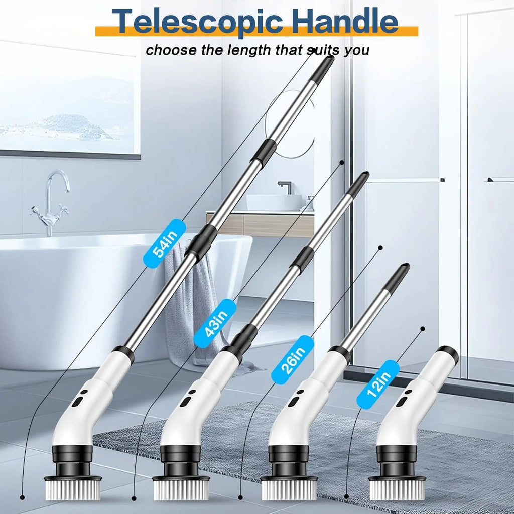 Cordless Electric Spin Scrubber – 9 Brush Heads, Adjustable Extension Handle, Shower & Bathroom Cleaning Brush