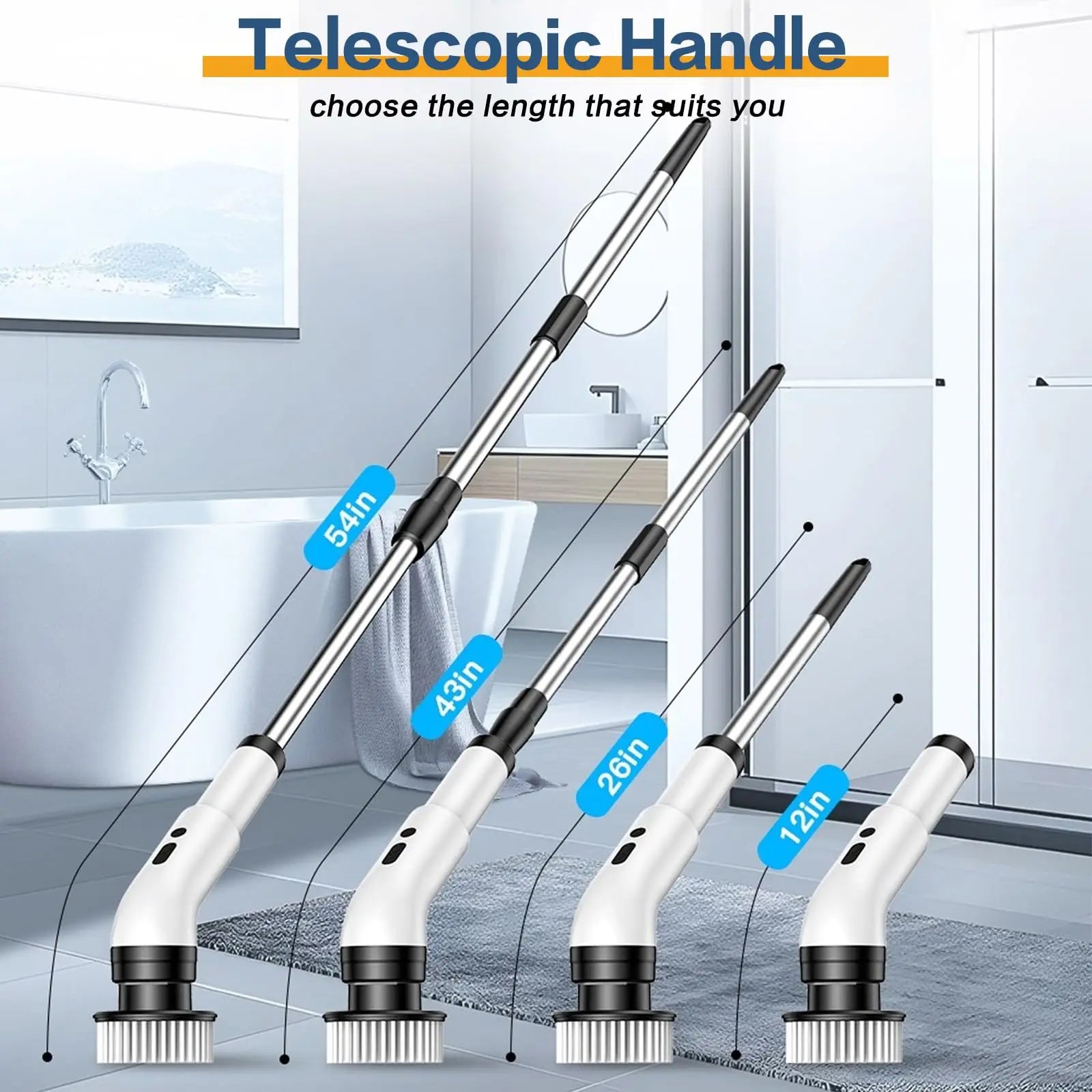 Cordless Electric Spin Scrubber – 9 Brush Heads, Adjustable Extension Handle, Shower & Bathroom Cleaning Brush