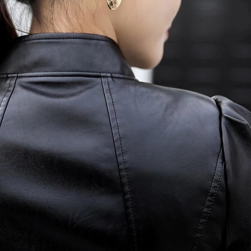Women's Black Faux Leather Jacket – Zip-Front Biker Style