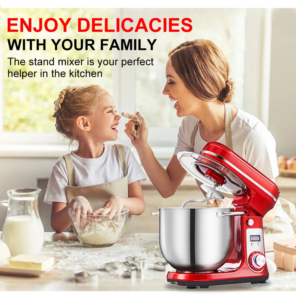 6L 1200W Stand Mixer — Quiet DC Motor, 6-Speed, Dough Kneader & Egg Whisk