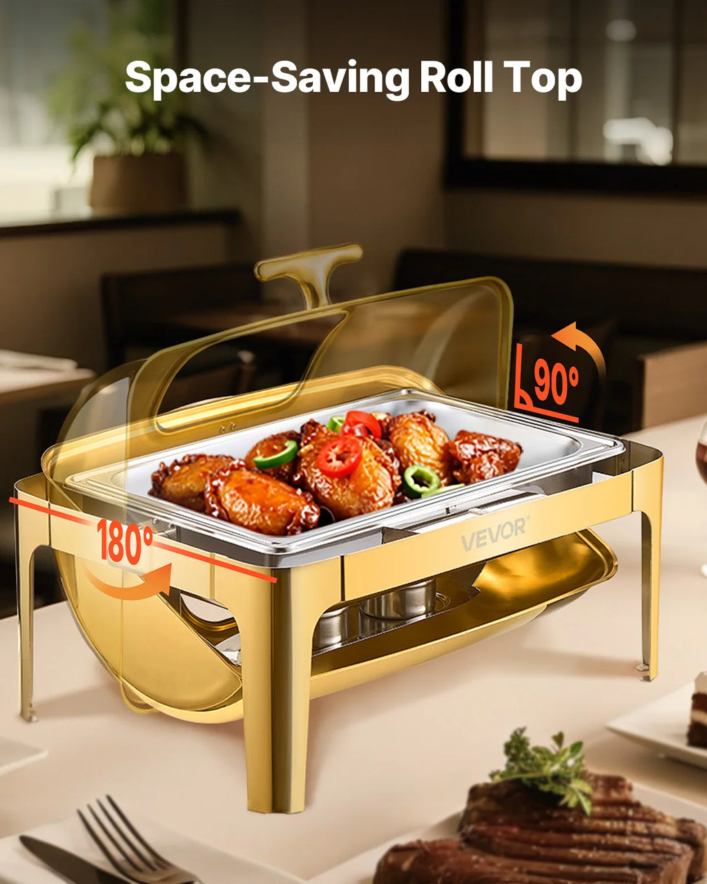 9 Qt Roll Top Chafing Dish Buffet Server — Stainless Steel Chafer with Visible Lid