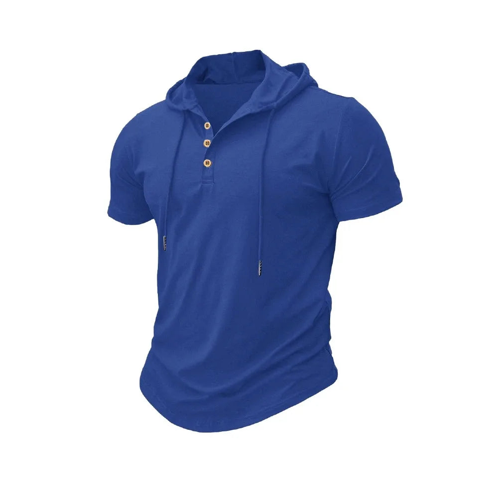 Men's Hooded Short-Sleeve Gym T-Shirt — Athletic Training Tee with Hood