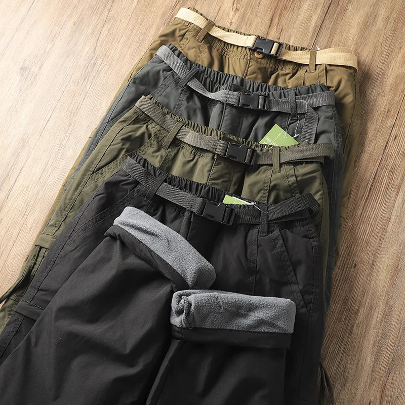Men's Fleece-Lined Waterproof Hiking Pants — Loose Windproof Outdoor Workwear