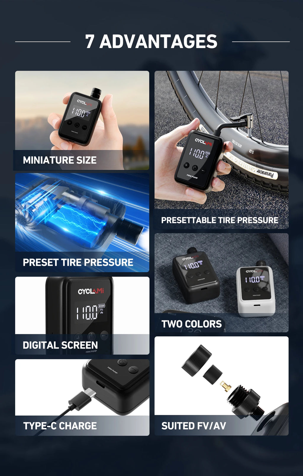 Portable Electric Bike Pump for Presta and Schrader Valves