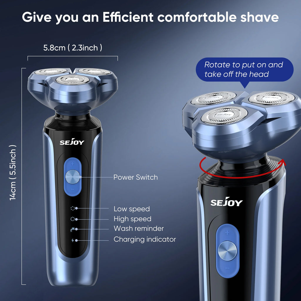 SEJOY 5-in-1 Rotary Electric Shaver for Men – IPX7 Waterproof, 90-Min Runtime, USB Fast Charge