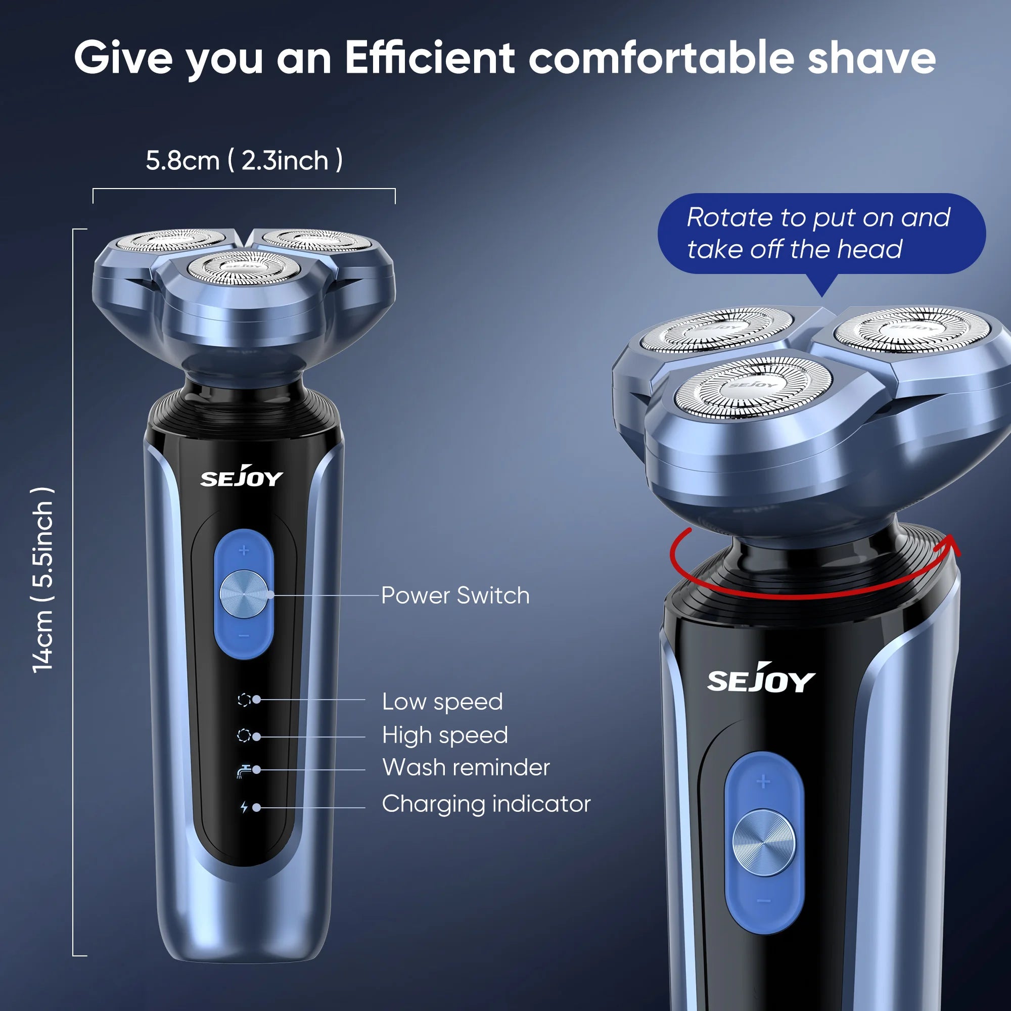 SEJOY 5-in-1 Rotary Electric Shaver for Men – IPX7 Waterproof, 90-Min Runtime, USB Fast Charge