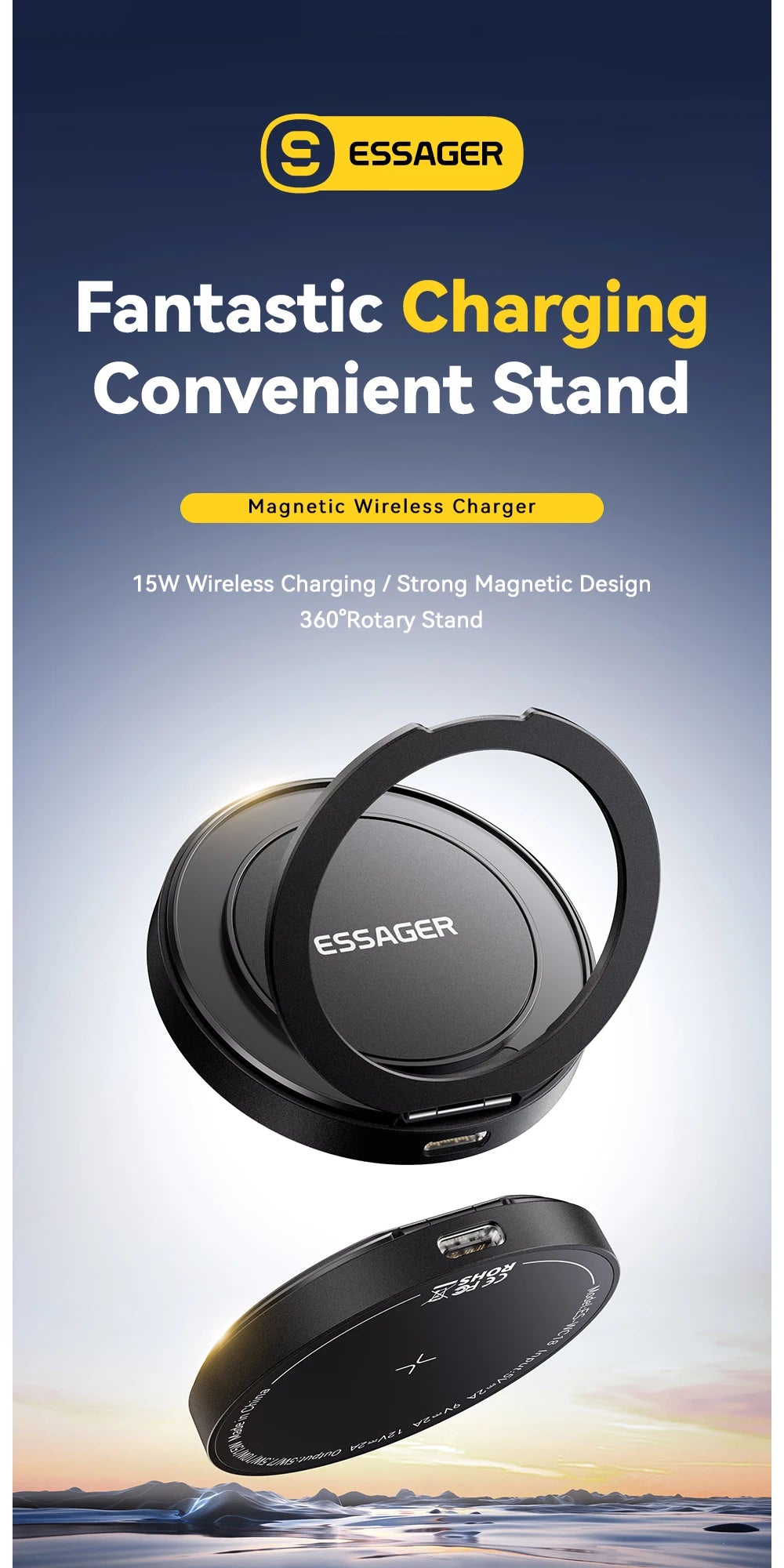 Essager 15W Magnetic Wireless Charger Pad – Fast Charging Stand for iPhone 12–17 & AirPods