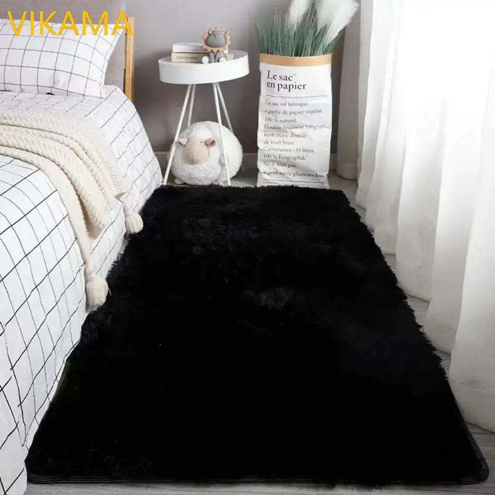 Solid Color Plush Area Rug & Bed Blanket – Soft Silk Wool Carpet for Bedroom & Living Room, 7 Colors & 7 Sizes