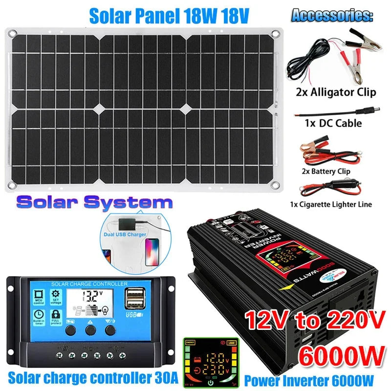 5000W Solar Panel Kit – Modified Sine Wave 12V to 220V System with 30A Charge Controller
