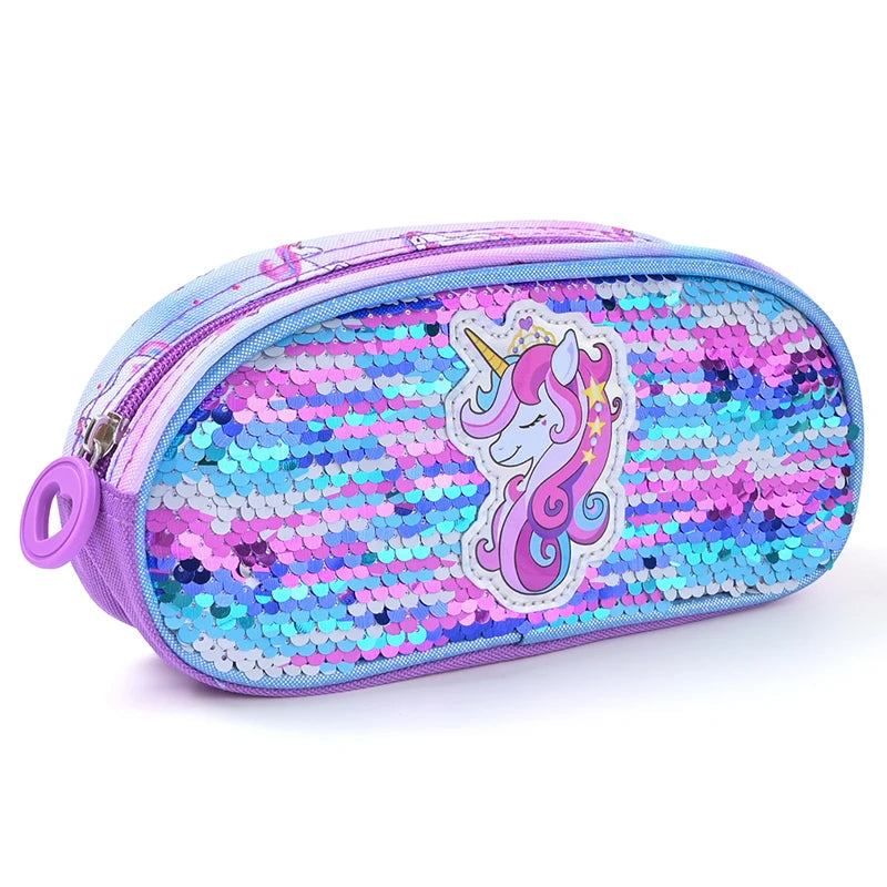Unicorn Backpack Set – Purple Three-Piece School Bags
