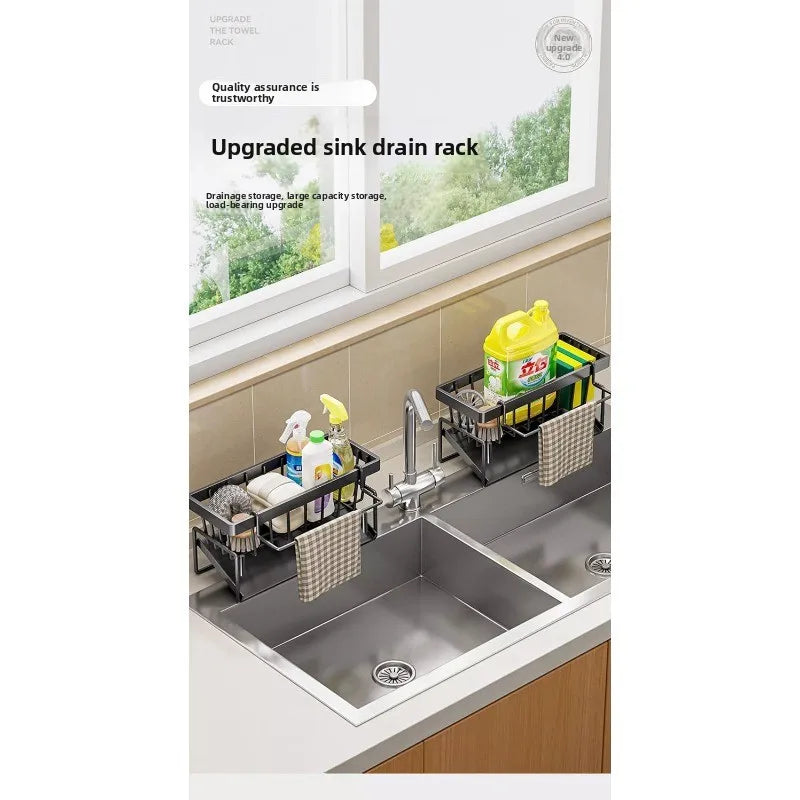 Kitchen Sponge Holder & Sink Drain Rack – Dish Cloth & Scrubber Organizer with Hanging Hook