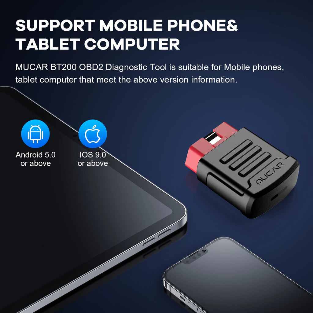 MUCAR BT200 Pro OBD2 Bluetooth Car Diagnostic Scanner — 15 Resets, Full System, 120+ Car Brands