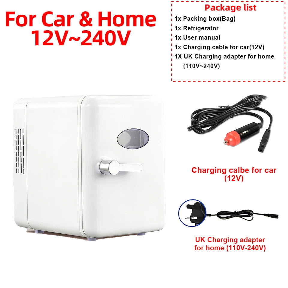 4L Mini Fridge Portable — Car & Home Hot & Cold Dorm Fridge for Cosmetics, Beverages & Skincare Storage