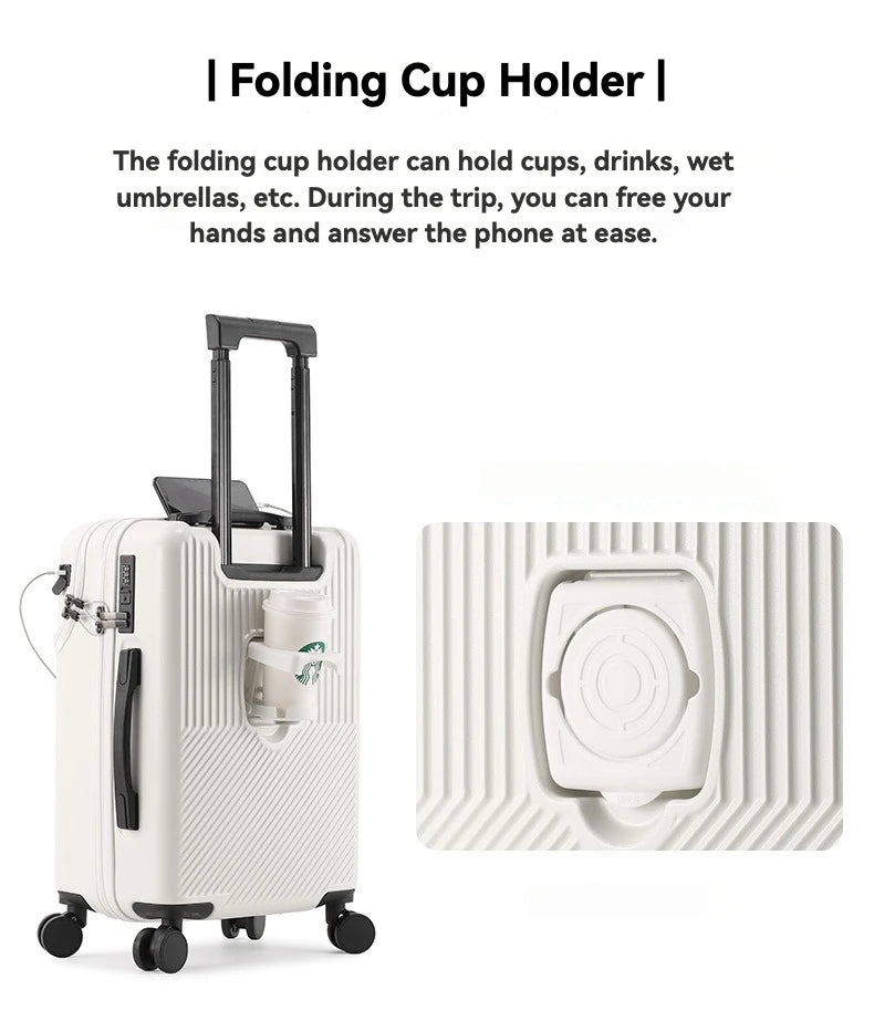2024 Durable Large Capacity Luggage Set — Front Open with Built-In Charging Port, Carry-On Travel 20/22/24/26"