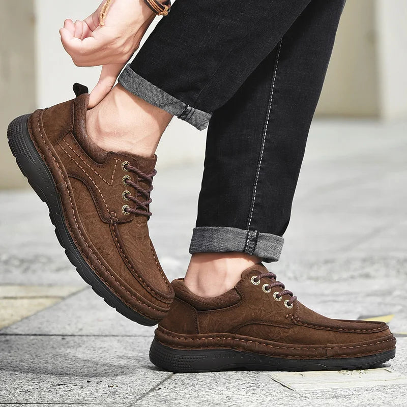 Men's Genuine Leather Lace-Up Casual Shoes