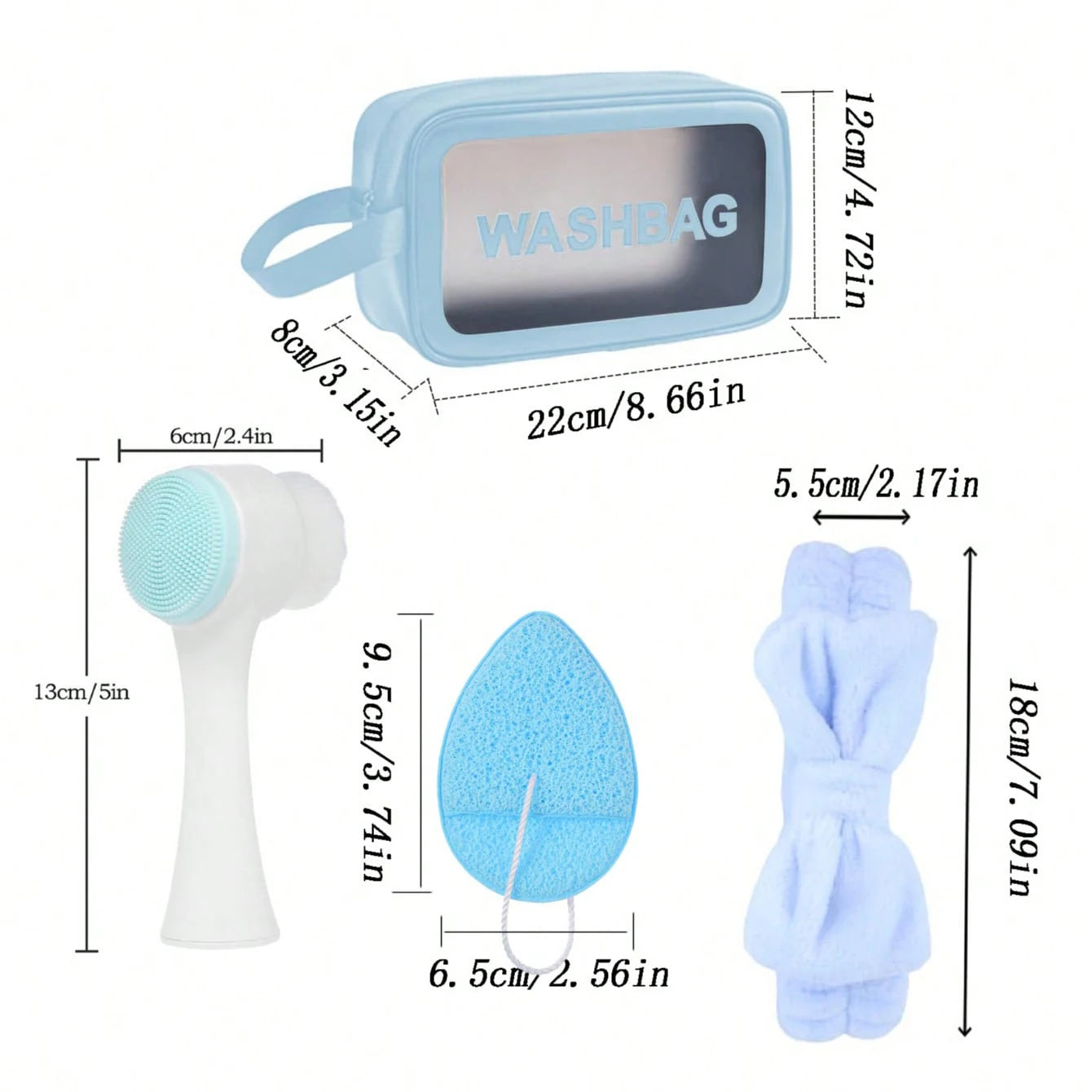 7-Piece Home Skincare Set – Facial Cleansing Brush, Mask Sponge, Hair Band & Storage Bag Beauty Kit
