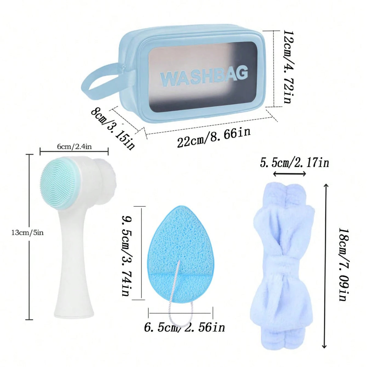 7-Piece Home Skincare Set – Facial Cleansing Brush, Mask Sponge, Hair Band & Storage Bag Beauty Kit